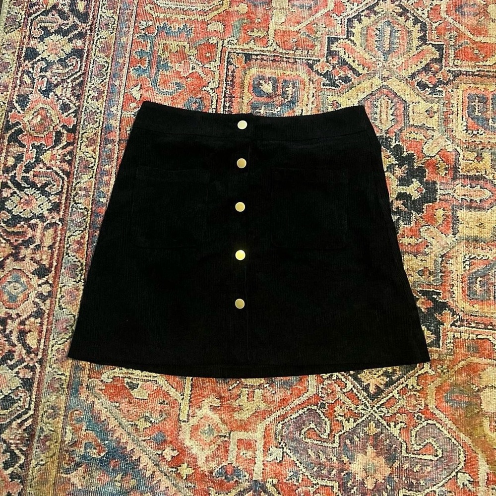 SHEIN Black Corduroy Mini Skirt with Gold Buttons small